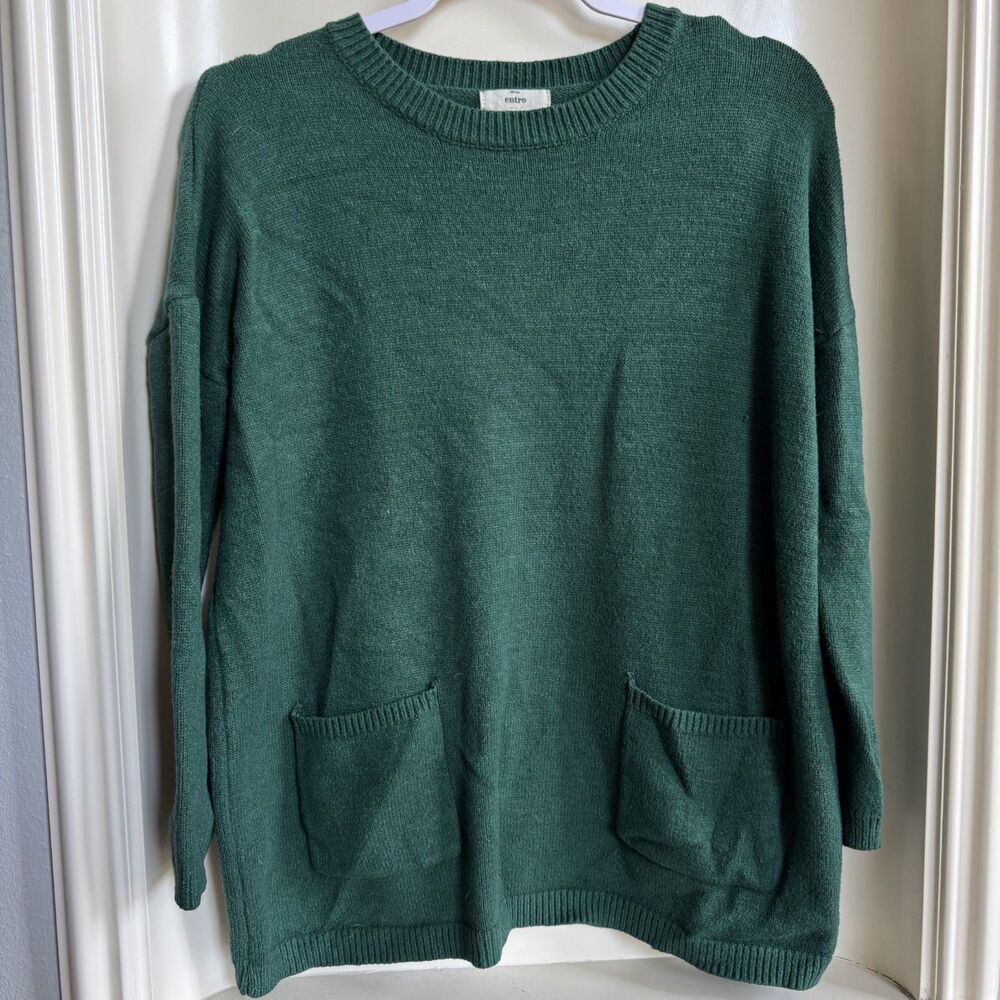 Entro Green Loose Fit Sweater With Two Front Pockets Size Small/Medium